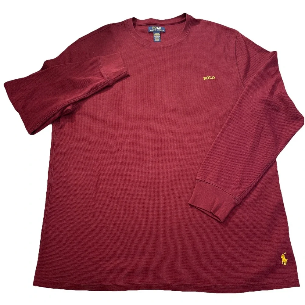 Ralph Lauren Polo Men's Sleepwear Pullover‎ Shirt Waffle Knit Burgandy XXL
